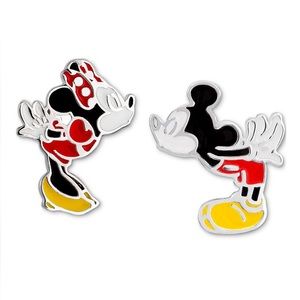 DISNEY STERLING SILVER Mickey & Minnie Mouse Mismatched Earrings Sterling/Enamel